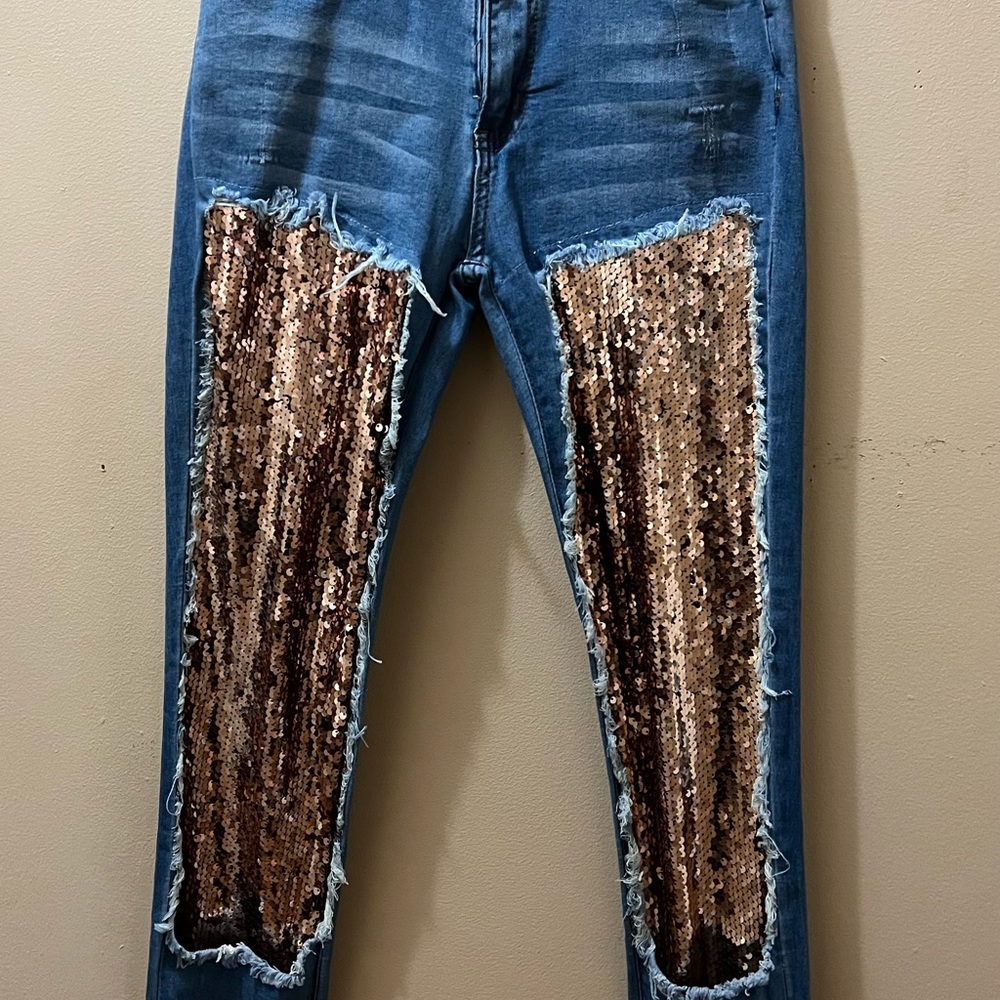 Jeans with Gold sequined panel